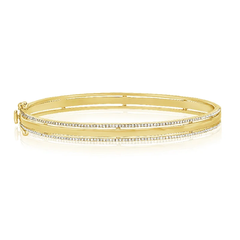 women’s shiny bangle-Sophisticated 14K Gold Double-Line Diamond Bangle