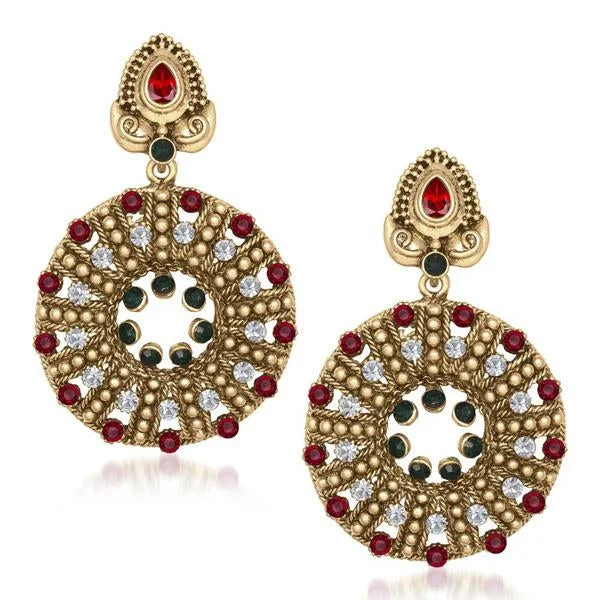 women’s sapphire earrings-The99Jewel Red & Green Stone Dangler Earring