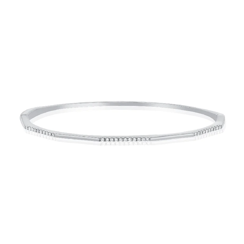 women’s wide bracelet-14K White Gold Diamond Hinged Bangle