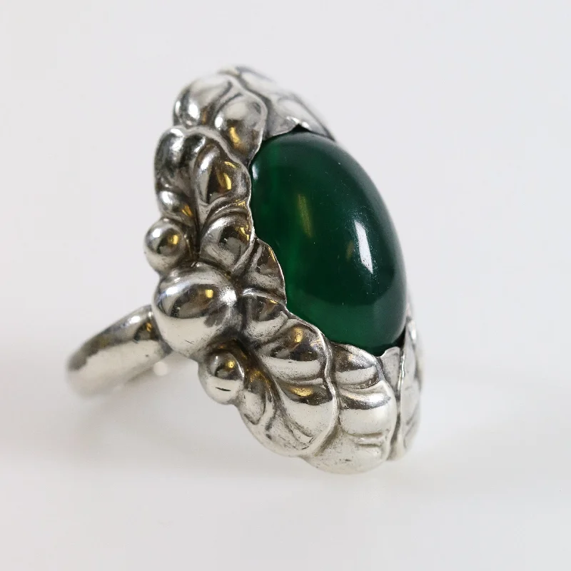 women’s chunky ring-Vintage Georg Jensen Jewelry | Art Nouveau Chrysoprase Ring 11