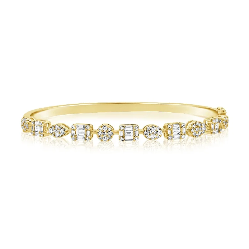 women’s engraved bracelet-14K Yellow Gold Diamond Multi Shape Bangle