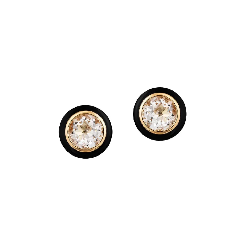 women’s art-inspired earrings-Rock Crystal and Black Enamel Stud Earrings