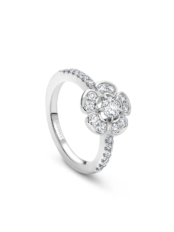 women’s eternity ring-Secret Garden Small Platinum Flower Ring