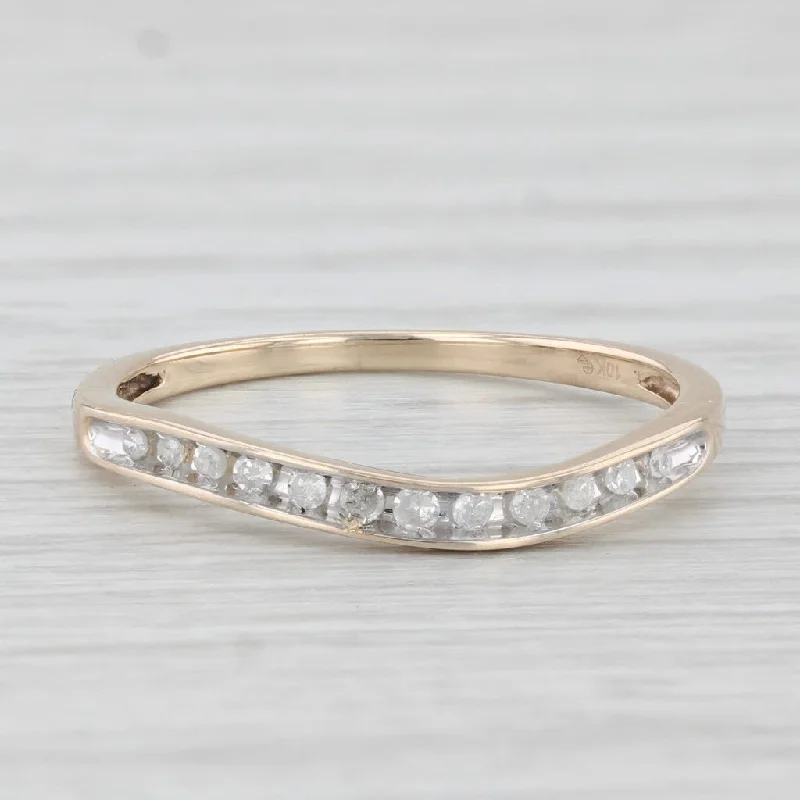 women’s vintage engagement rings-Contoured Diamond Wedding Band 10k Yellow Gold Size 7 Stackable Guard