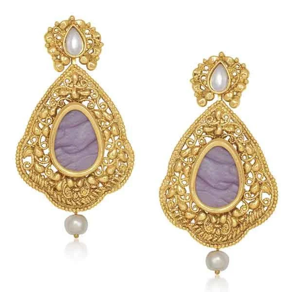 women’s hoop crystal earrings-Kriaa Purple Resin Stone Gold Plated Dangler Earrings