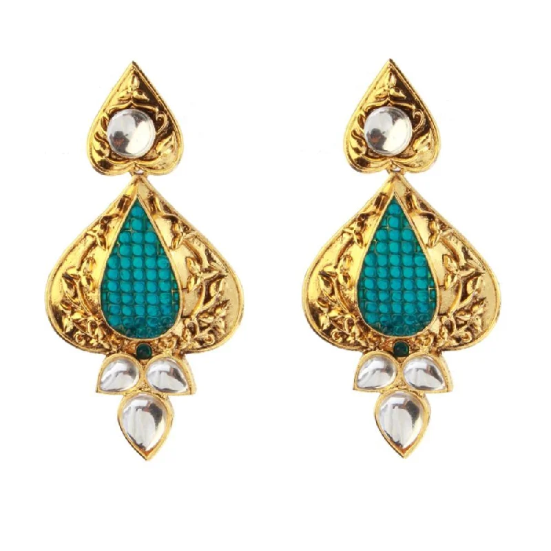 women’s golden hoop earrings-The99Jewel Kundan Green & White Dangler Earrings