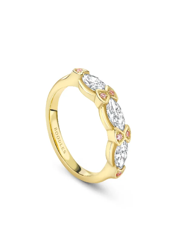 women’s colorful gemstone ring-Classic Marquise and Pink Diamond Yellow Gold Eternity Ring