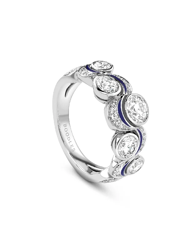 women’s engagement and wedding ring-Over the Moon Diamond Enamel Platinum Ring