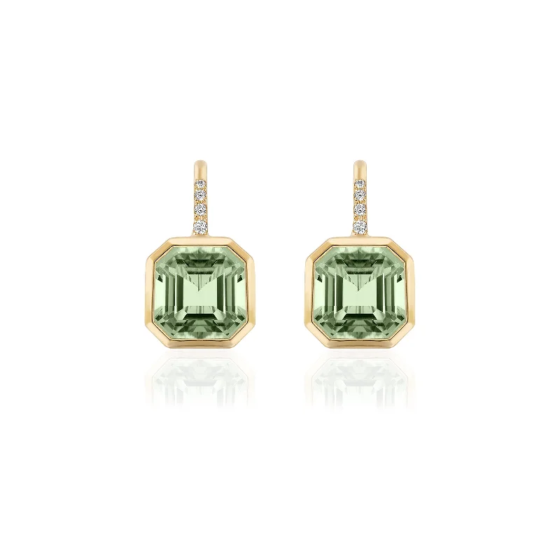 women’s chic earrings-Prasiolite Earrings with Diamonds