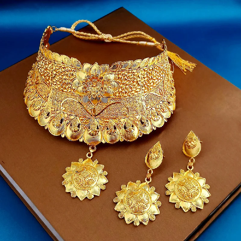 women’s princess-cut necklace-Kalyani Forming Gold Plated Traditional Designer Necklace & Earring Set