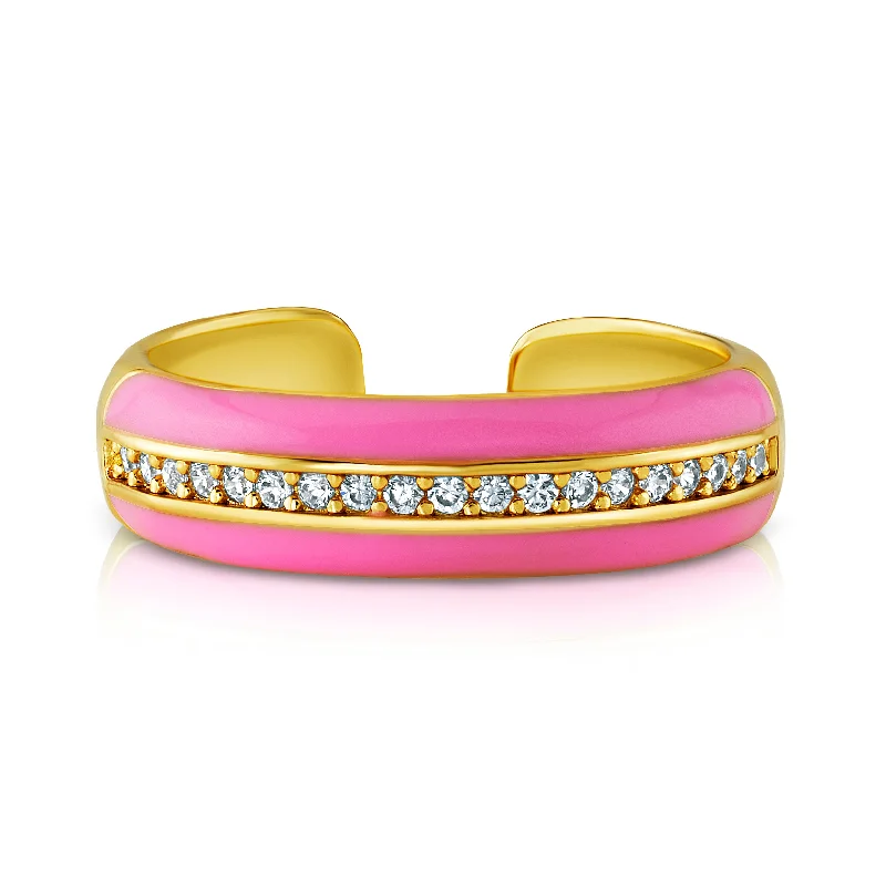 women’s wire-wrapped bracelet-ENAMEL 1 ROW CZ RING, PINK