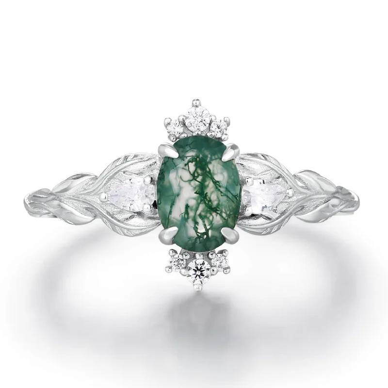 women’s multi-stone ring-Silver Leaf Moss Agate Ring