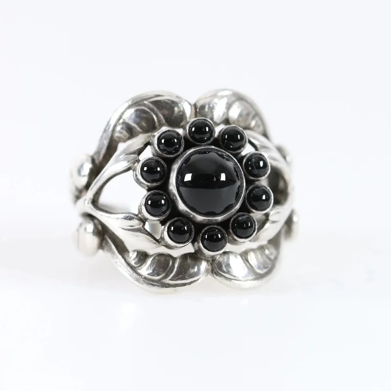 women’s high-end ring-Vintage Georg Jensen Jewelry | Art Nouveau Onyx Ring 10 Denmark