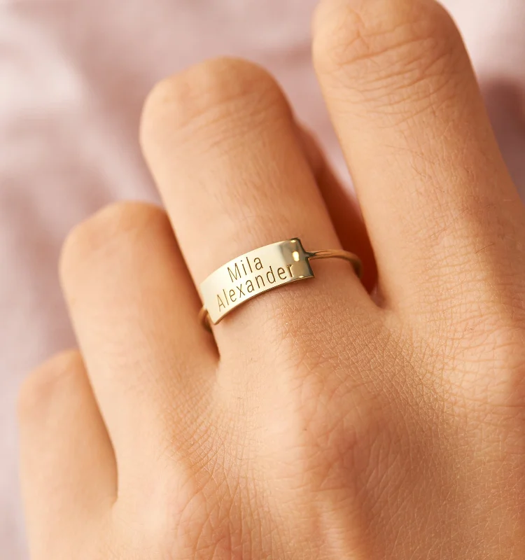 women’s sapphire ring-Large Personalized Bar Ring