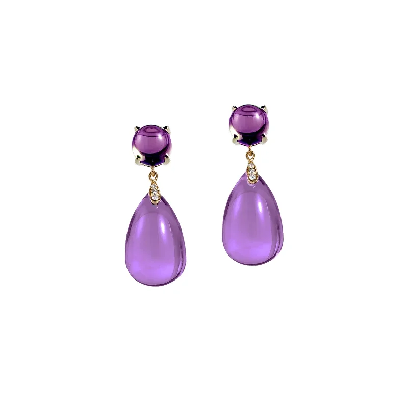 women’s sapphire stud earrings-Amethyst Cabochon & Drop Earrings with Diamonds