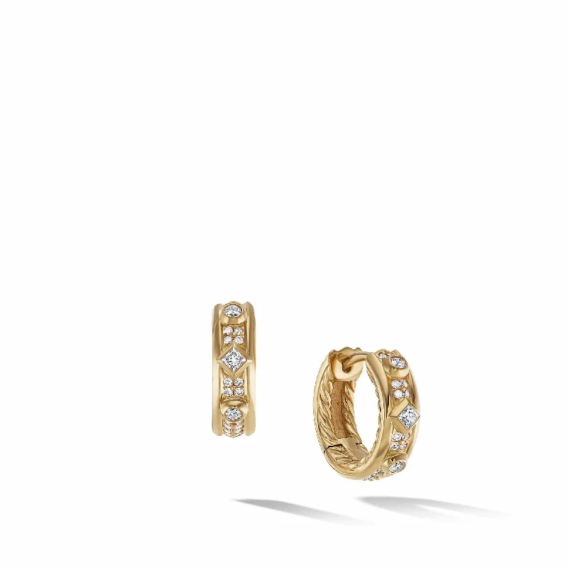 women’s custom-made earrings-Modern Renaissance Huggie Hoop Earrings in 18K Yellow Gold with Full Pave Diamonds