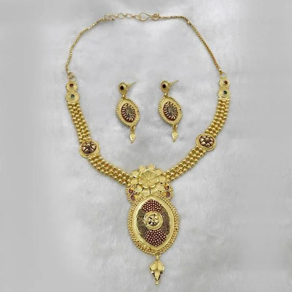 women’s eternity necklace-Utkrishtt Forming Gold Plated Copper Necklace Set - 1107869