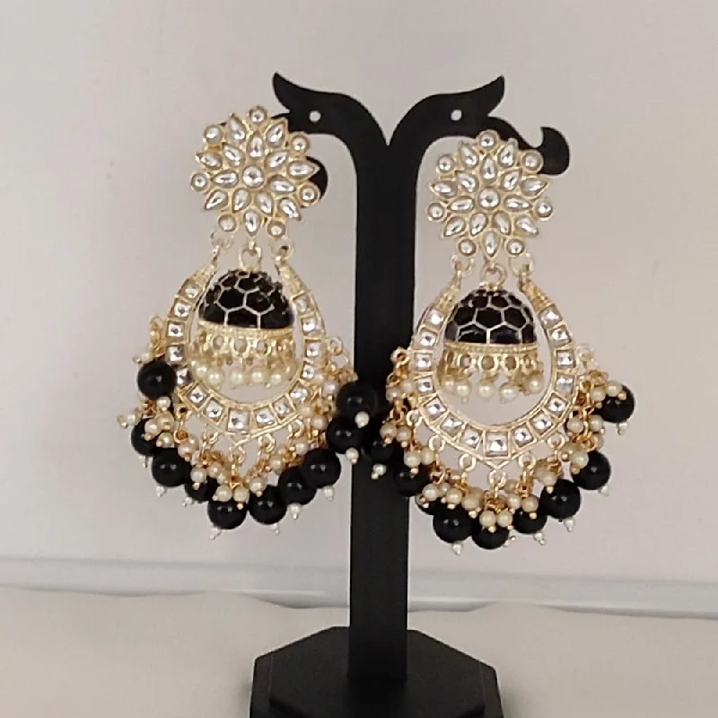 women’s casual earrings-Lucentarts Jewellery Gold Plated Kundan & Beads Jhumkis Earrings