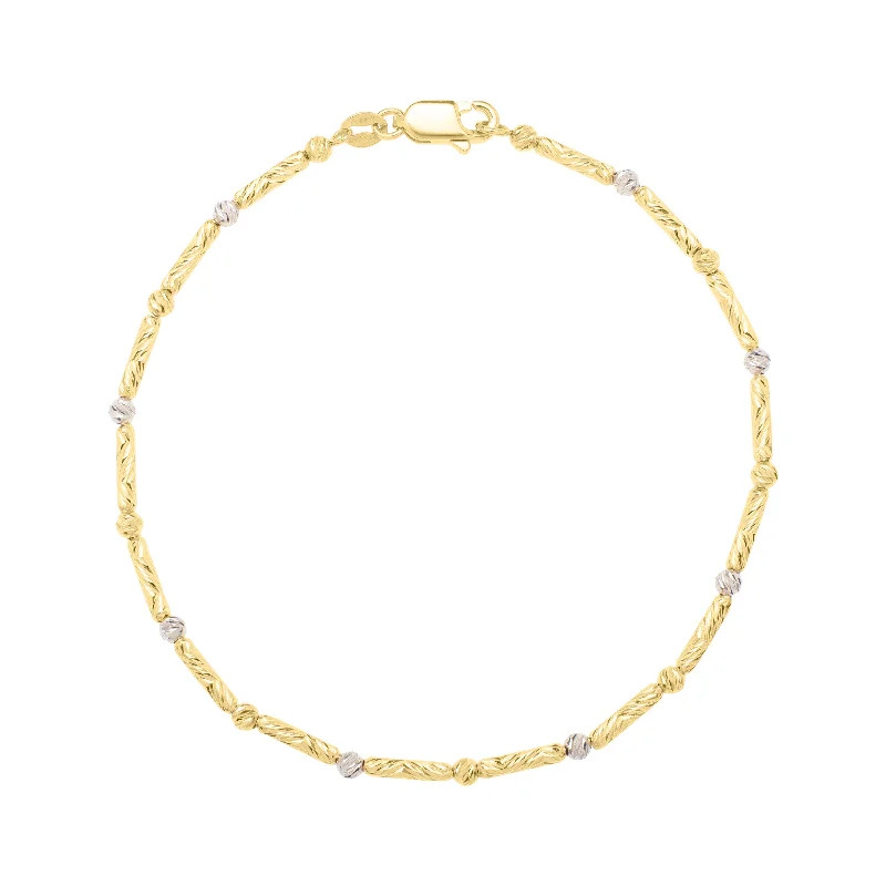 women’s luxury silver bracelet-14K Two-Tone Bar & Bead Chain