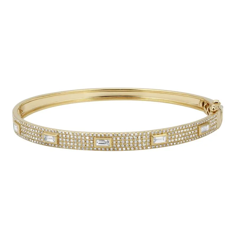 women’s adjustable gold bracelet-14K Yellow Gold Diamond Bangle with Baguette Accents