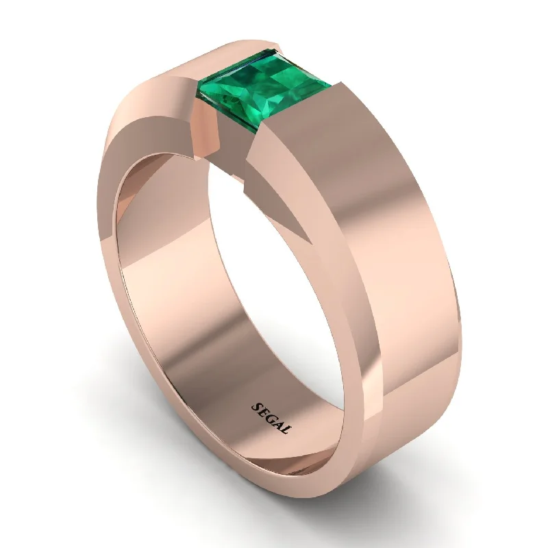 women’s pave engagement rings-Princess Cut Emerald Solitaire Wedding Band - Lane No. 5