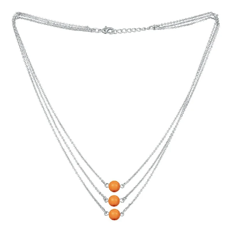 women’s statement necklace-Mahi Designer Multilayered Neon Orange Swarovski Pearl Necklace Mala Made of Alloy for Girls and Women