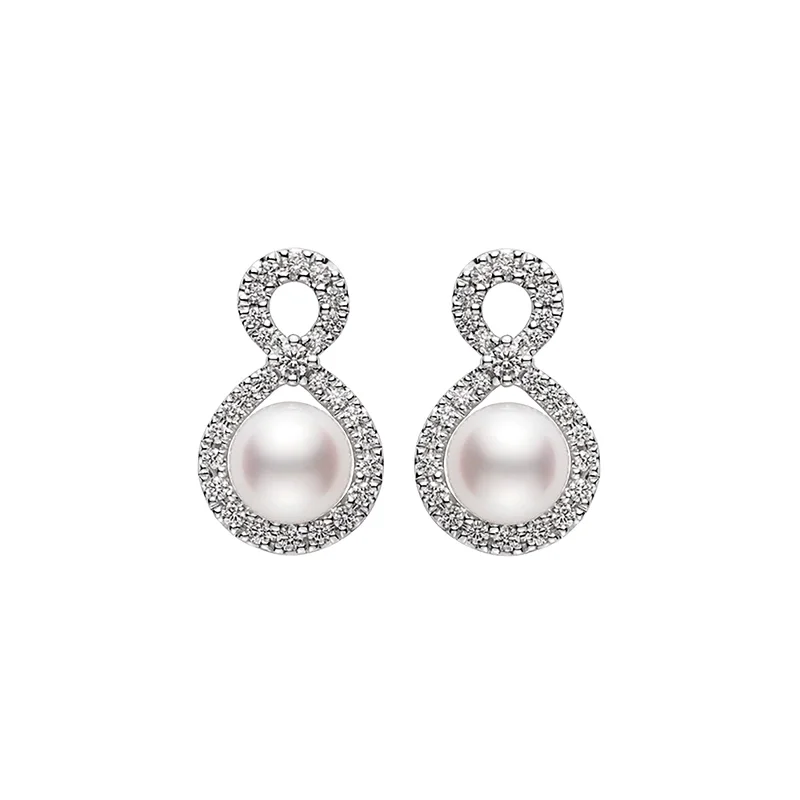 women’s pearl and diamond earrings-Ruyi Akoya Cultured Pearl and Diamond Earrings