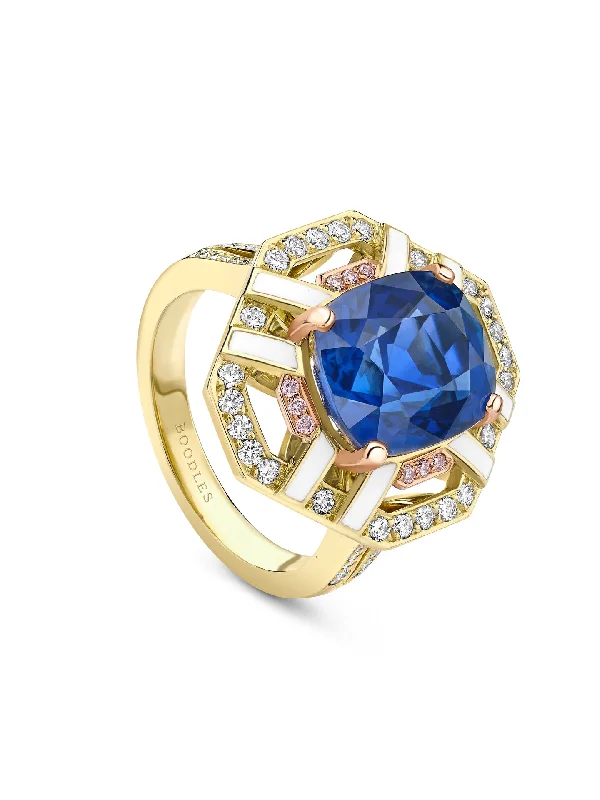 women’s men’s ring-Fifth Avenue Cushion Sapphire Yellow Gold Ring