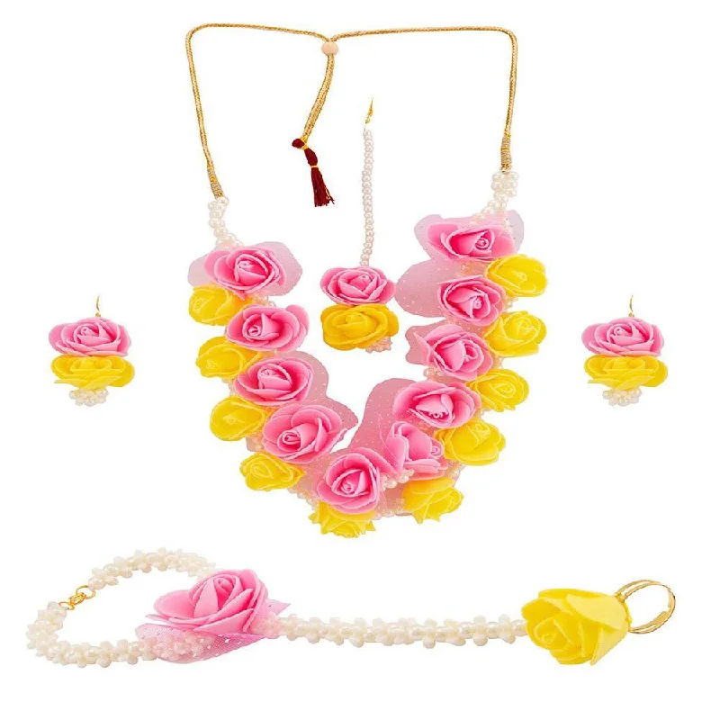 women’s sterling silver necklace-Mahi Floral Necklace Set With Beads