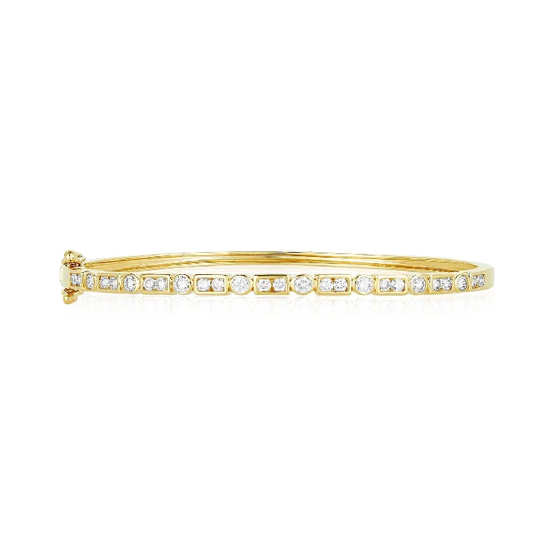 women’s chain bracelet-Diamond Art Deco Bangle