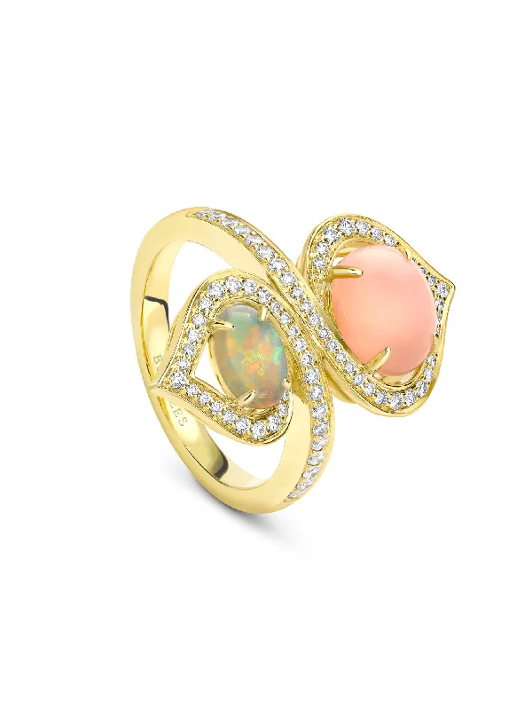 women’s sapphire ring-Woodland Pink Opal Yellow Gold Ring