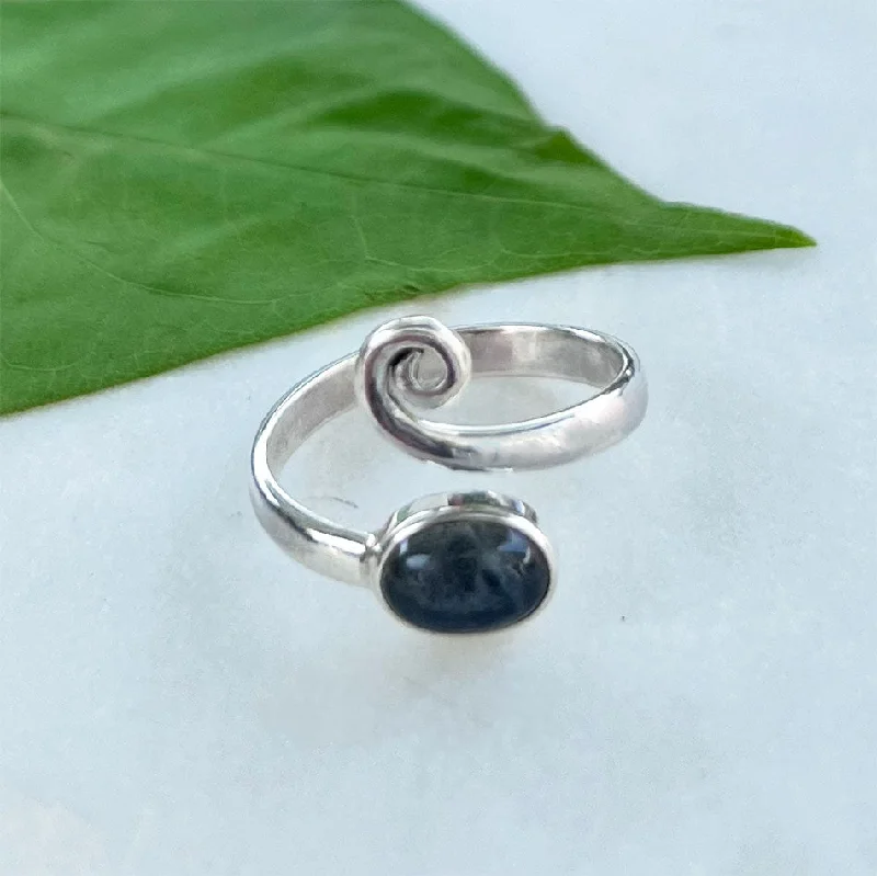 women’s multi-band ring-Labradorite Spiral Adjustable Ring- Sterling Silver, Indonesia