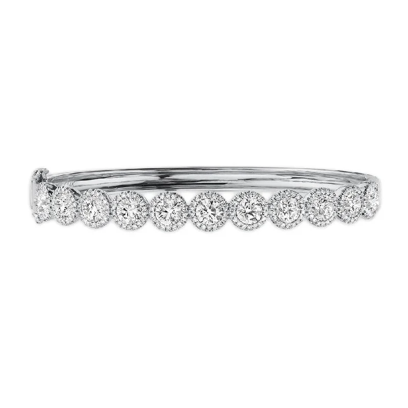 women’s double-layer bracelet-14K White Gold Diamond Halo Hinged Bangle (Large)