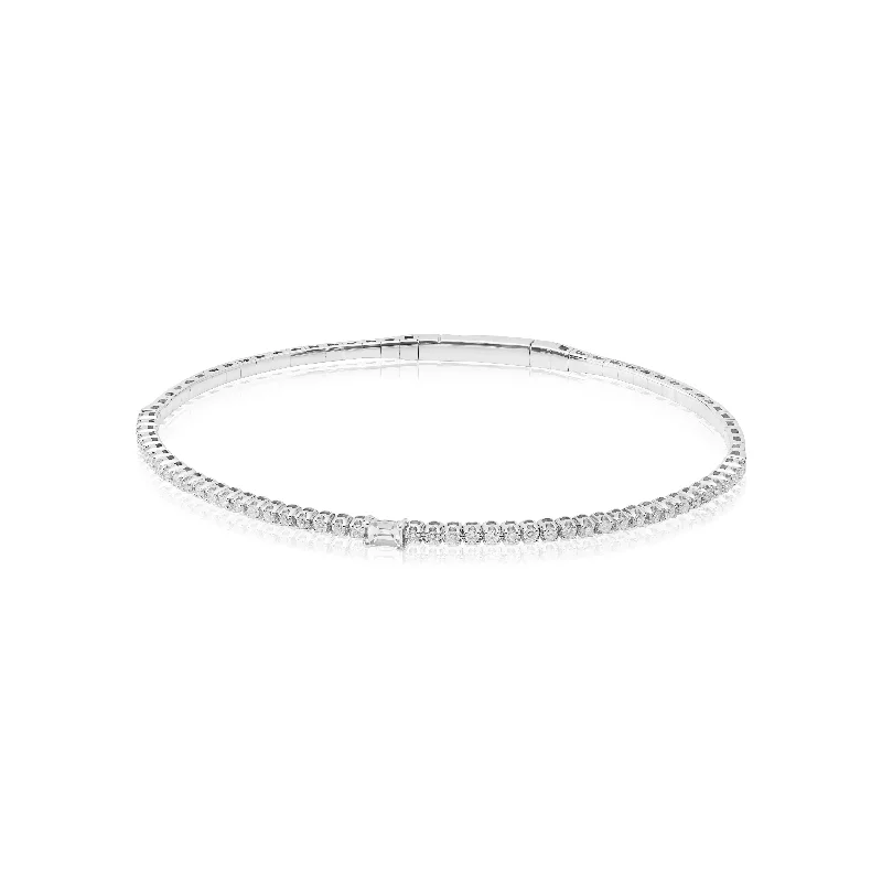 women’s stacked bangle-White Gold & Diamond Flex Bangel