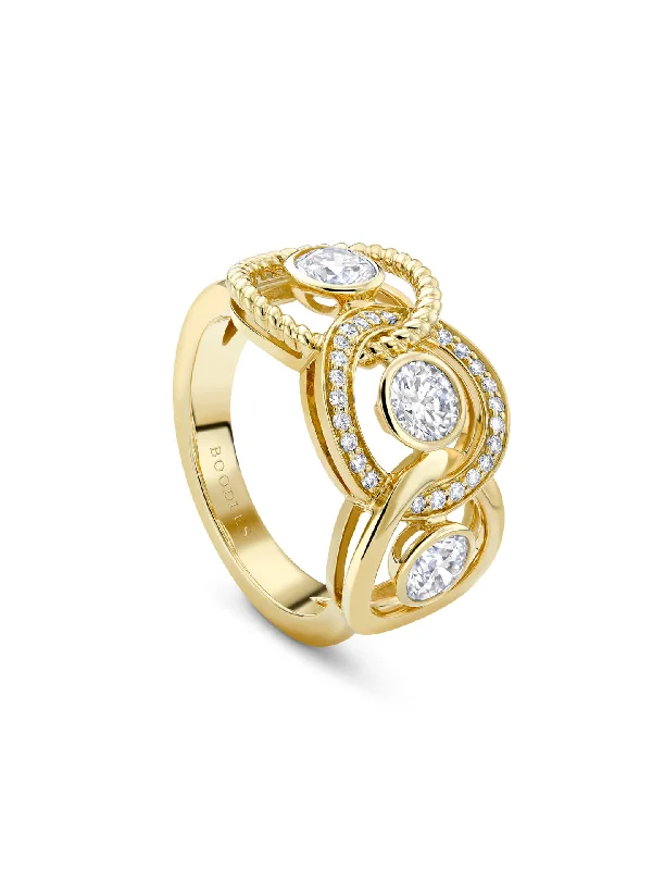 women’s floral ring-Roulette Triple Diamond Yellow Gold Ring