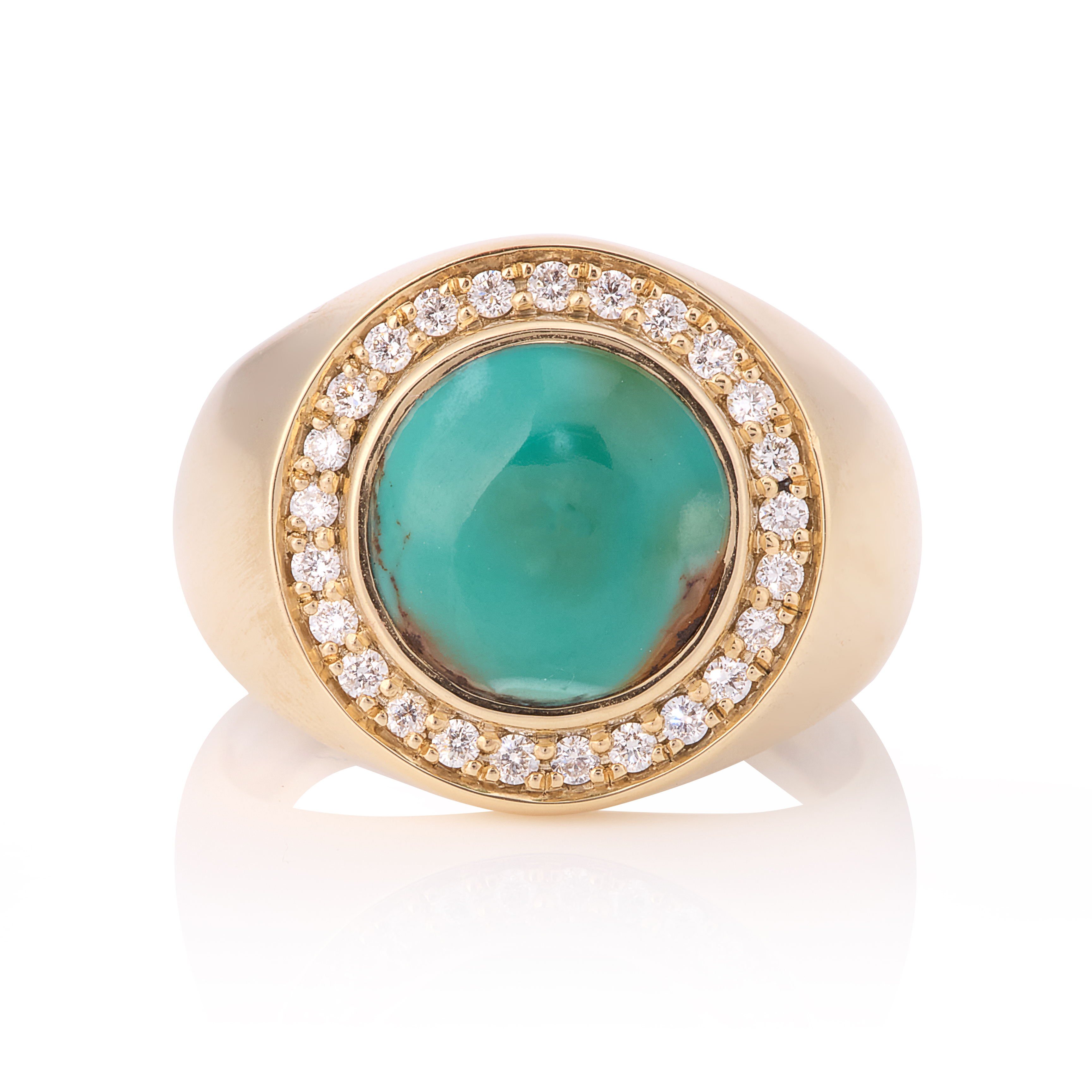 women’s princess-cut ring-Turquoise Halo Signet Ring