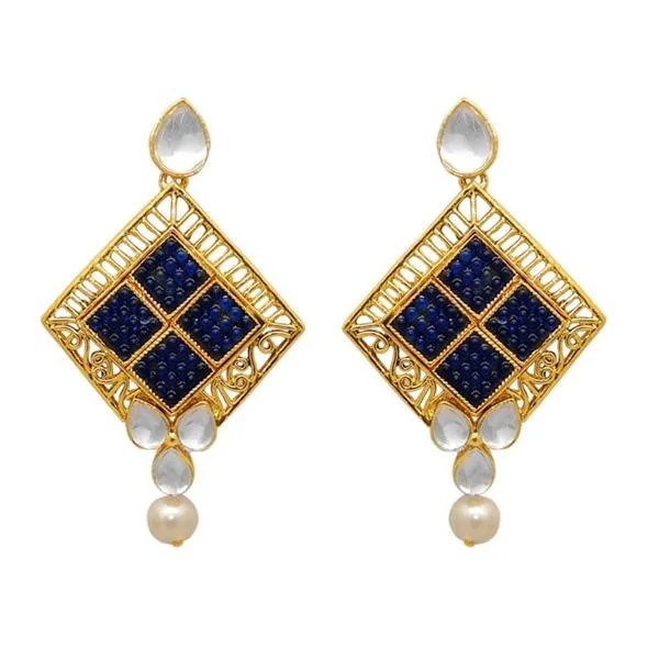 women’s classic earrings-The99Jewel Kundan Blue & White Pota Stone Dangler Earrings