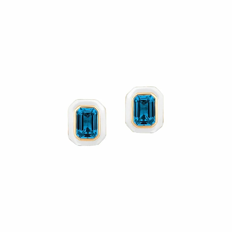 women’s modern earrings-London Blue Topaz White Enamel Queen Studs