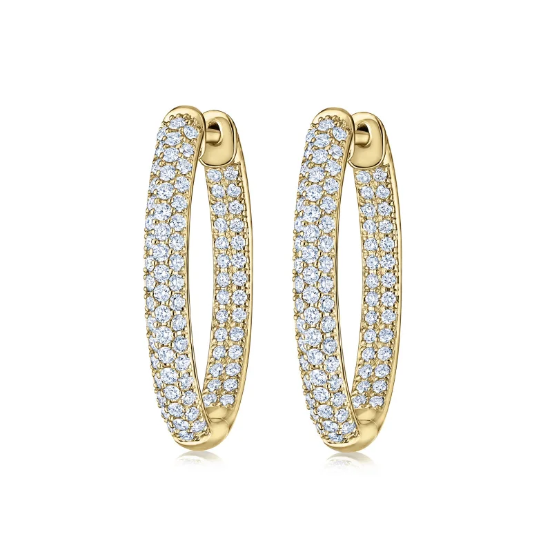 women’s vintage earrings-Moonlight Oval Hoop Earrings with Pavé Diamonds