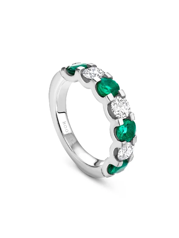 women’s personalized ring-Classic Evermore Medium Emerald Diamond Platinum Eternity Ring