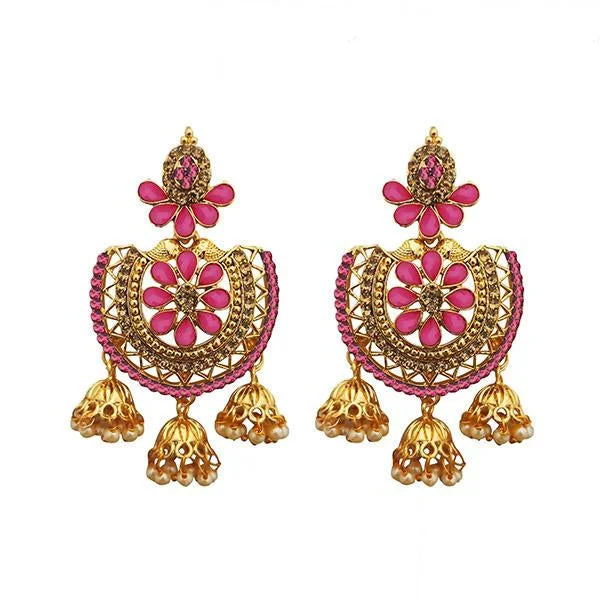 women’s sparkly diamond earrings-Kriaa Pink Austrian Stone Gold Plated Dangler Earrings - 1312905A