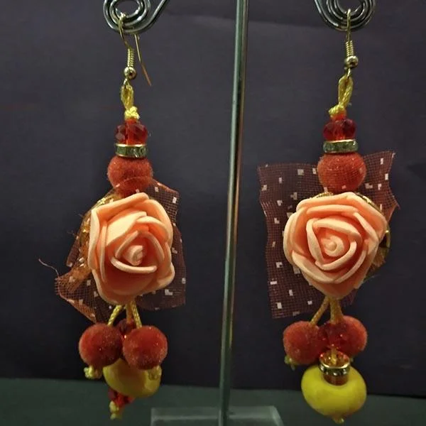 women’s fancy earrings-Urthn Peach Floral Design Dangler Earrings - 1313436C