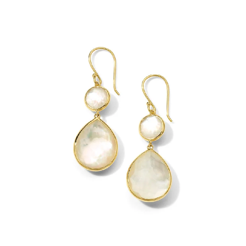 women’s chain earrings-Mother of Pearl Doublet  Rock Candy Snowman Teardrop Earrings