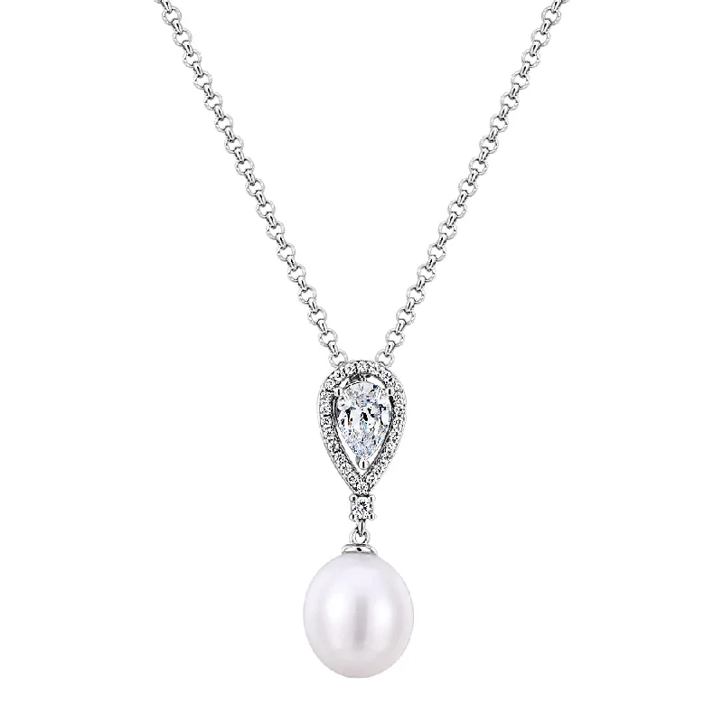 women’s rose-shaped necklace-Cultured freshwater pearl drop necklace in sterling silver