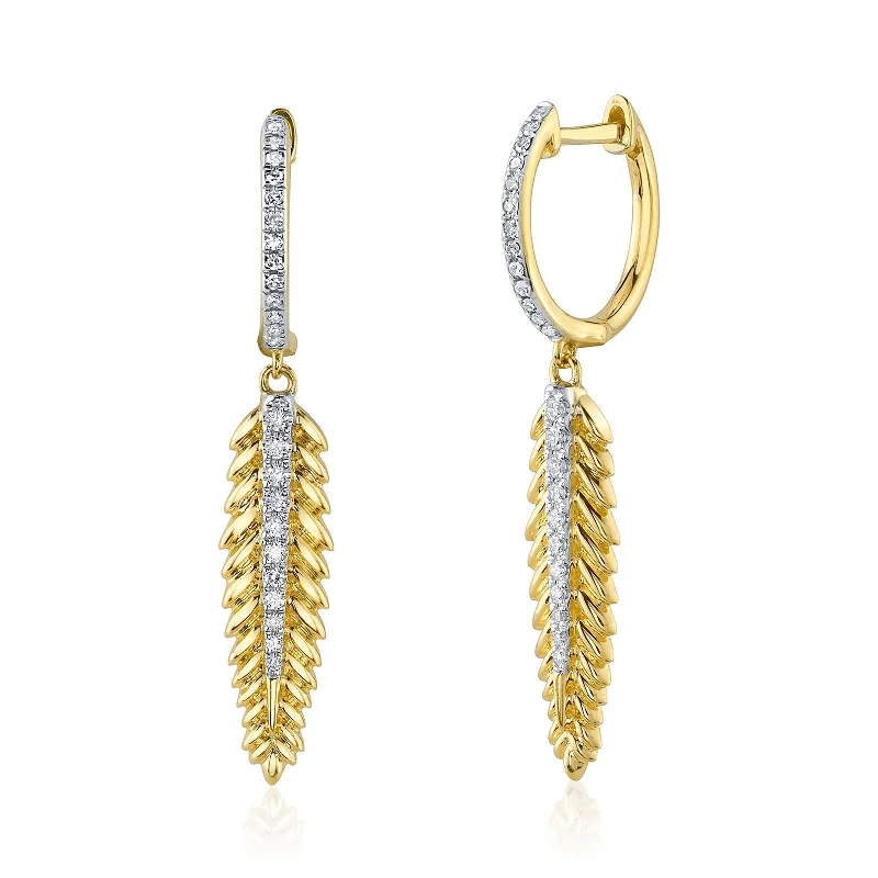 women’s large statement earrings-Diamond Feather Earrings