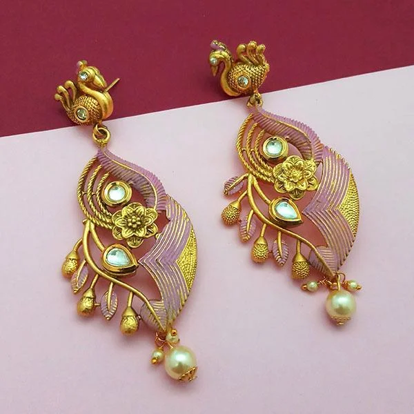 women’s red gemstone earrings-Nikita Arts Gold Plated Stone And Pink Meenakari Copper Matte Dangler Earrings - 1313122D