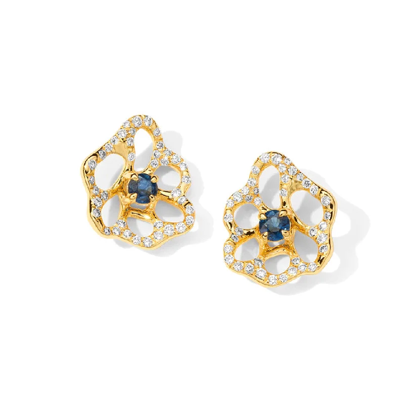 women’s drop diamond earrings-Diamond & Blue Sapphire Stardust Drizzle Flora Mini Stud Earrings