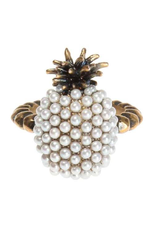 women’s luxury engagement ring-Gold Pearl Pineapple Ring