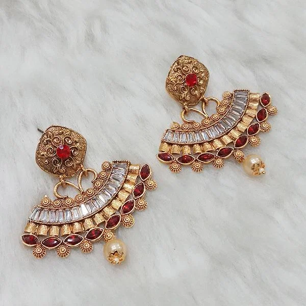 women’s wedding earrings-Kriaa Gold Plated AD Stone Dangler Earrings - 1313008B