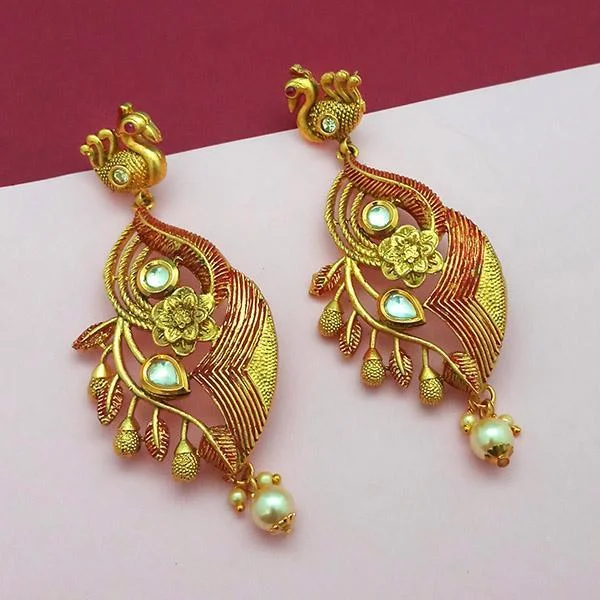 women’s long dangling earrings-Nikita Arts Gold Plated Stone And Maroon Meenakari Copper Matte Dangler Earrings - 1313122A